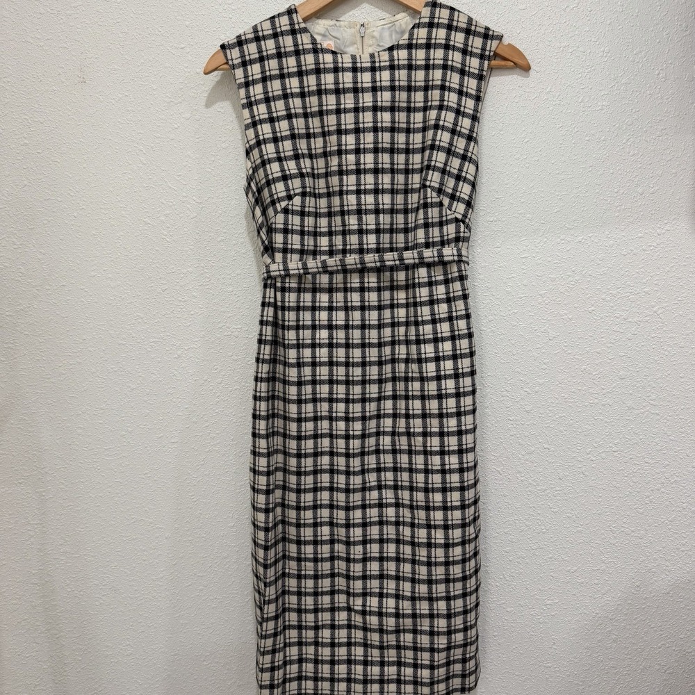 VTG Pendleton Wool Dress Sleeveless Women's Size 10 Plaid Black & White Knee